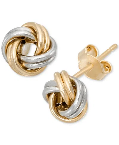 Macy's Polished Classic Love Knot Stud Earrings In 10k Two-tone Gold