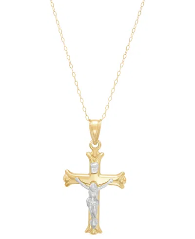 Macy's Polished Crucifix Cross Pendant Necklace In 10k Yellow And White Gold