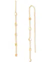 Macy's Polished Cube & Beaded Chain Long Threader Earrings In 10k Gold In Yellow Gold