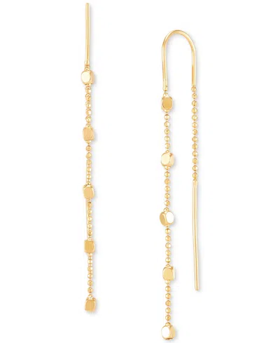 Macy's Polished Cube & Beaded Chain Long Threader Earrings In 10k Gold In Yellow Gold
