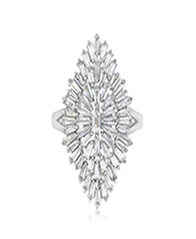 Macy's Polished Cubic Zirconia Cocktail Ring In Rhodium Over Sterling Silver In Red