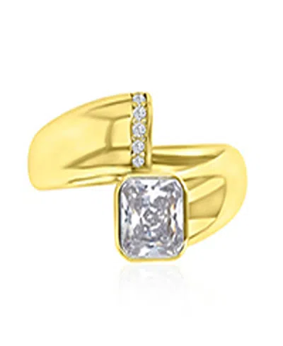 Macy's Polished Cubic Zirconia Engagement Ring In 14k Yellow Gold Over Sterling Silver In Pink