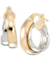 Macy's Polished Extra-small Interlocking Hoop Earrings In 10k White & Yellow Gold, 0.39" In Gold