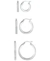 Macy's Polished Glitter 3-pc. Set Hoop Earrings In Sterling Sliver In Transparent