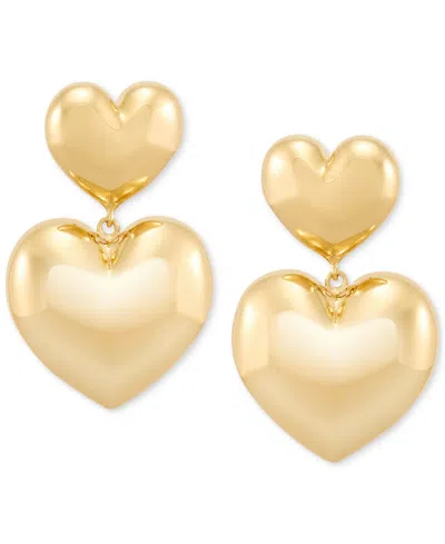 Macy's Polished Graduated Double Heart Drop Earrings In 14k Gold, 1" In Yellow Gold