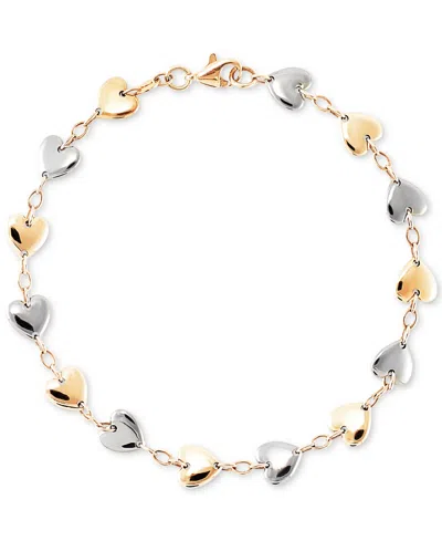 Macy's Polished Heart & Oval Link Chain Bracelet In 10k Two-tone Gold