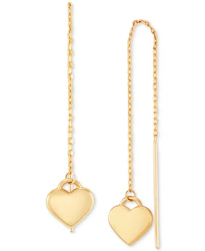 Macy's Polished Heart & Oval Link Chain Extra Long Threader Earrings In 10k Gold In Yellow Gold