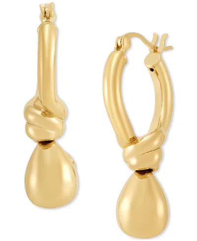 Macy's Polished Knot & Teardrop Dangle Hoop Earrings In 14k Gold