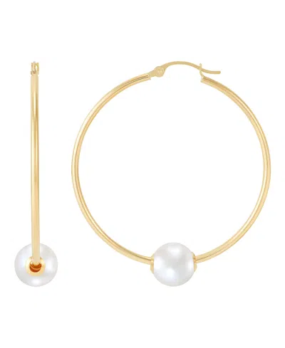 Macy's Polished Ming Cultivated Pearl Hoop Earrings (8-9mm) In 10k Yellow Gold