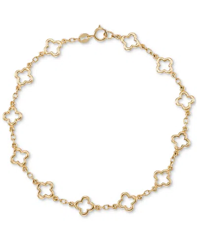 Macy's Polished Openwork Clover Link Chain Bracelet In 10k Gold In Yellow