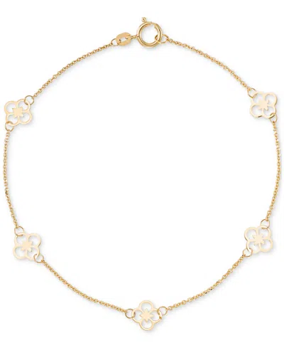 Macy's Polished Openwork Clover Station Link Bracelet In 10k Gold