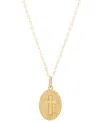Macy's Polished Oval Cross Beaded Medallion 15" Pendant Necklace In 14k Gold In Gold