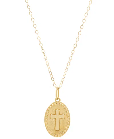 Macy's Polished Oval Cross Beaded Medallion 15" Pendant Necklace In 14k Gold