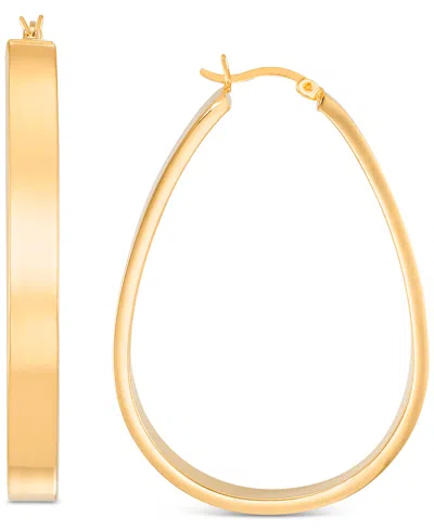 Macy's Polished Pear-shape Flat Medium Hoop Earrings In 14k Gold-plated Sterling Silver In Gold Over Silver