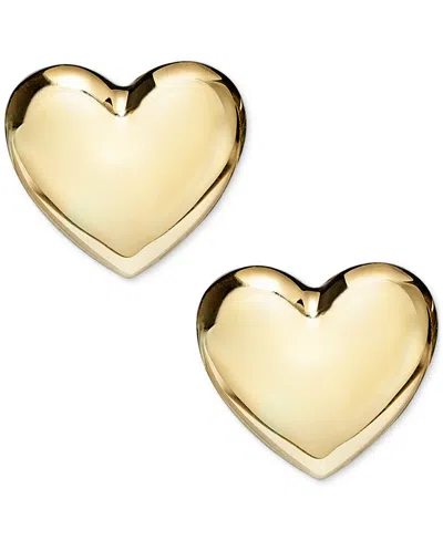Macy's Polished Puffed Heart Stud Earrings In 10k Yellow Gold, Created For