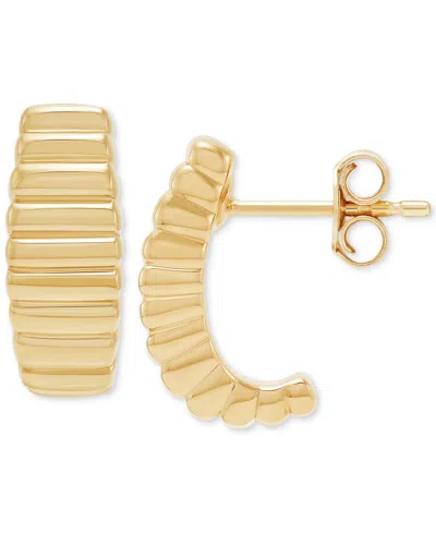 Macy's Polished Ribbed C-design Small Hoop Earrings In 14k Gold, 59"