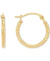 Macy's Polished Ribbed Textured Small Hoop Earrings In 10k Gold, 15mm In Gold
