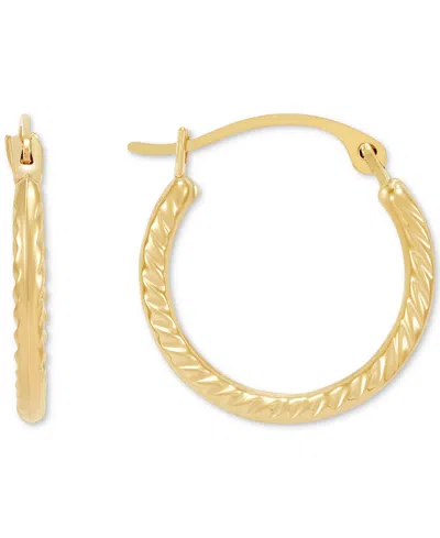 Macy's Polished Ribbed Textured Small Hoop Earrings In 10k Gold, 15mm