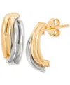 Macy's Polished Ridged Crossover Half Hoop Earrings In 10k Two-tone Gold In Gold