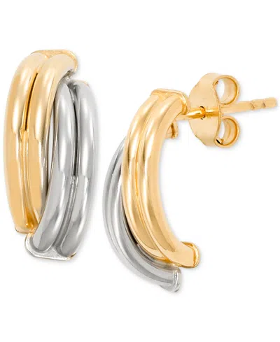 Macy's Polished Ridged Crossover Half Hoop Earrings In 10k Two-tone Gold