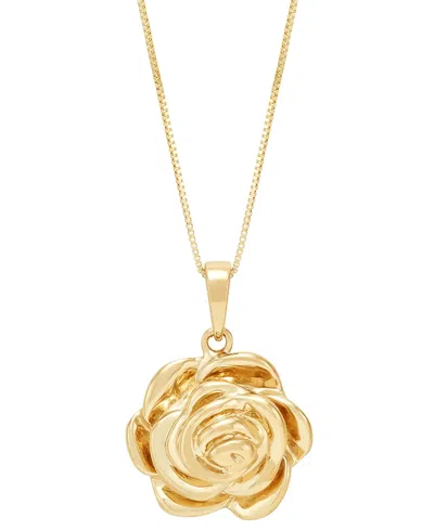 Macy's Polished Rose Three Dimensional 18" Pendant Necklace In 14k Gold