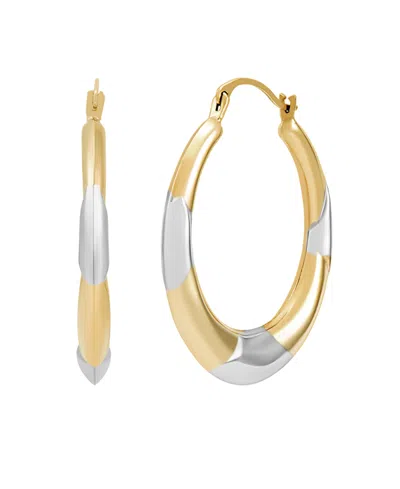 Macy's Polished Round Back To Back Rhodium Hoop Earrings In 10k Yellow Gold