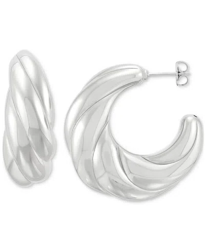 Macy's Polished Shrimp Style Medium Hoop Earrings In Sterling Silver, 1.3"
