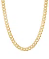Macy's Polished Solid Flat Curb Link 22" Chain Necklace In 14k Gold-plated Sterling Silver &â Sterling Silv In Gold Over Silver