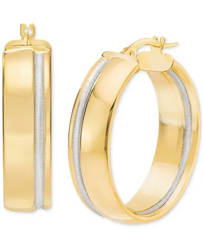 Macy's Polished Striped Small Hoop Earrings In 14k Two-tone Gold, 0.75"