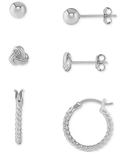 Macy's Polished Stud & Hoop Earrings Set In 18k Gold Over Sterling Silver, Created For