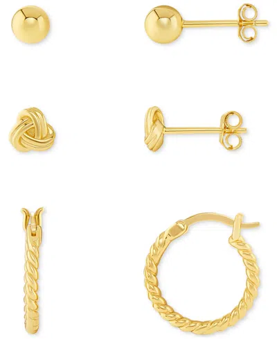 Macy's Polished Stud & Hoop Earrings Set In 18k Gold Over Sterling Silver, Created For  In Gold Over Silver