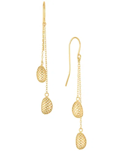 Macy's Polished Textured Bead Drop Earrings In 10k Yellow Gold