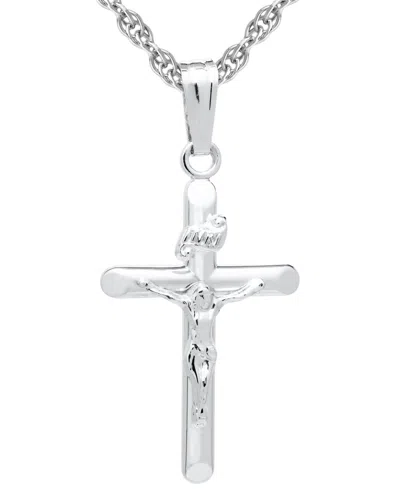 Macy's Polished Three Dimensional Crucifix 18" Pendant Necklace In Sterling Silver