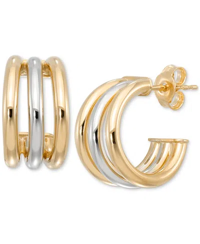 Macy's Polished Triple Row Extra-small C Hoop Earrings In 10k White & Yellow Gold, 0.39"