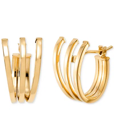 Macy's Polished Triple Row Extra-small C Hoop Earrings In 10k Yellow Gold, 0.43"