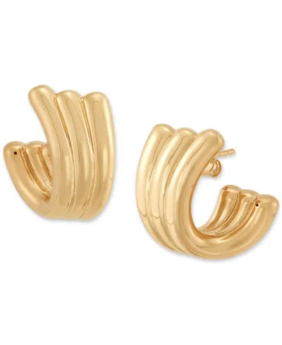 Macy's Polished Triple Tube Huggie Hoop Earrings In 18k Gold-plated Sterling Silver, 0.79"