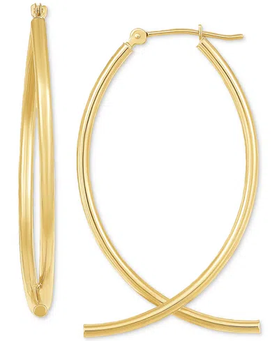 Macy's Polished Tube Bypass Medium Hoop Earrings In 14k Gold