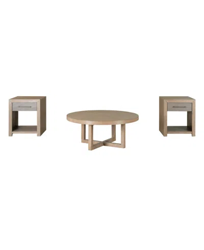 Macy's Portmore 3-pc. Wood Round Coffee Table And End Table Set In Neutral
