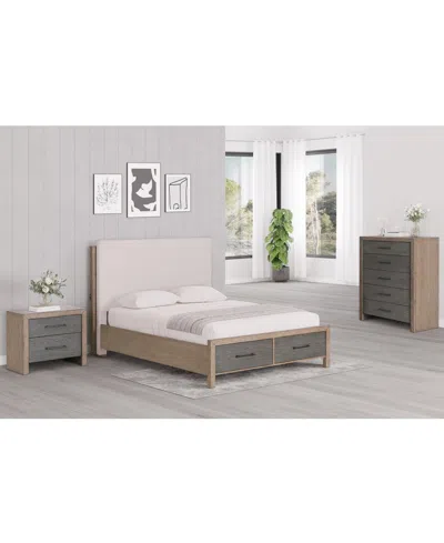 Macy's Portmore 3pc Queen Storage Set (upholstered Bed, Chest & 2-drawer Nightstand Soft Close Drawers), Cr In Brown