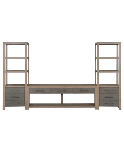 Macy's Portmore 60" Wood 3pc Tv Console Set (60" Console, 2 Piers) In Two-tone Brown Finish