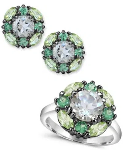 Macy's Prasiolite Tsavorite Peridot Cluster Jewelry Collection In Sterling Silver In Multi-gemstone
