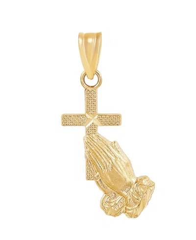 Macy's Praying Hands With Cross Pendant In 10k Yellow Gold