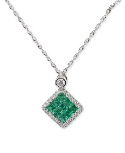 Macy's Princess Cut Emerald (1/2 Ct. T.w.) & Diamond (1/8 Ct. T.w.) Pendant Necklace In 14k White Gold Or Y