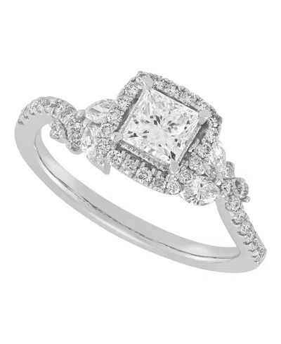 Macy's Princess Cut Halo Ring (1 Ct. T.w.) In 14k White Gold In Metallic