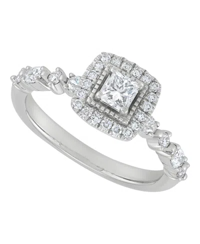 Macy's Princess Halo Diamond Ring (3/4 Ct. T.w.) In 14k White Gold In Metallic
