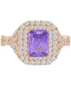 Macy's Purple & White Cubic Zirconia Double Halo Statement Ring In 14k Rose Gold-plated Sterling Silver In Rose