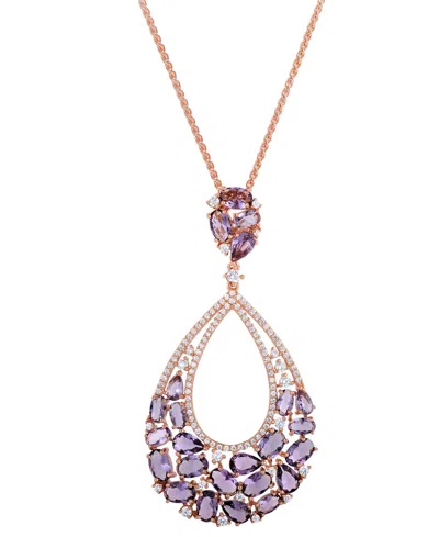 Macy's Purple & White Cubic Zirconia Teardrop 18" Pendant Necklace In 14k Rose Gold-plated Sterling Silver In Rose Gold Over Silver