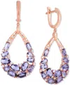 Macy's Purple & White Cubic Zirconia Teardrop Drop Earrings In 14k Rose Gold-plated Sterling Silver In Rose Gold Over Silver