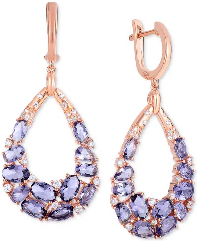 Macy's Purple & White Cubic Zirconia Teardrop Drop Earrings In 14k Rose Gold-plated Sterling Silver In Rose Gold Over Silver