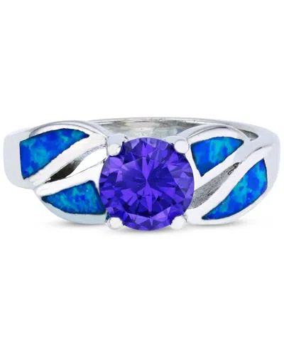 Macy's Purple Cubic Zirconia & Lab-grown Opal Inlay Ring In Sterling Silver In Blue